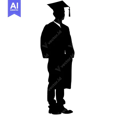 Aset desain premium: Silhouette of a Graduate Wearing a Cap and Gown