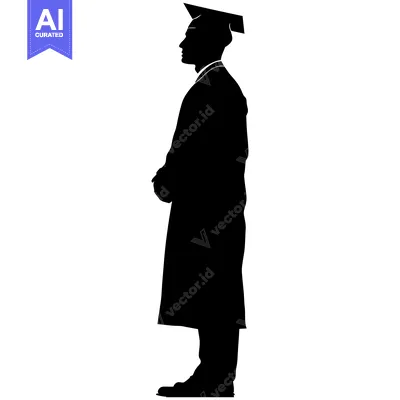 Aset desain premium: Silhouette of a Graduate in Cap and Gown