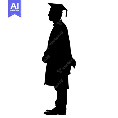 Aset desain premium: Silhouette of a Graduate Wearing a Cap and Gown