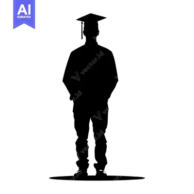 Aset desain premium: Silhouette of a Graduate Wearing a Cap and Gown