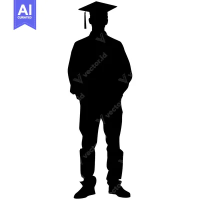 Aset desain premium: Silhouette of a Graduate Wearing a Cap and Gown