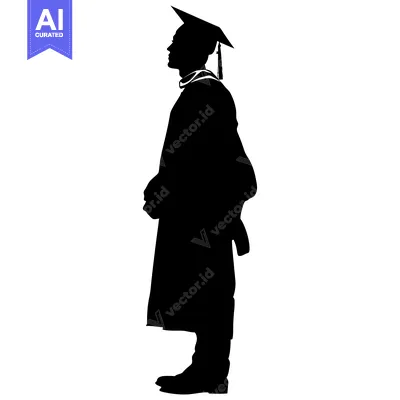 Aset premium populer: Silhouette of a graduate in cap and gown, facing right
