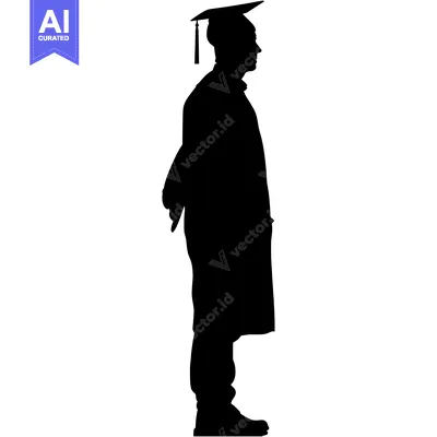 Aset desain premium: Silhouette of a Graduate in Cap and Gown