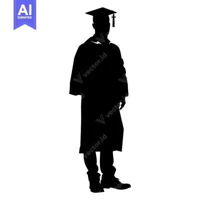 Aset desain premium: Silhouette of a Graduate Wearing a Cap and Gown