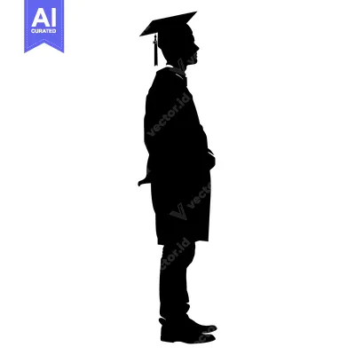 Aset desain premium: Silhouette of a Graduate in Cap and Gown