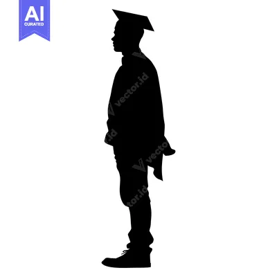 Aset desain premium: Silhouette of a Graduate Wearing a Cap and Gown
