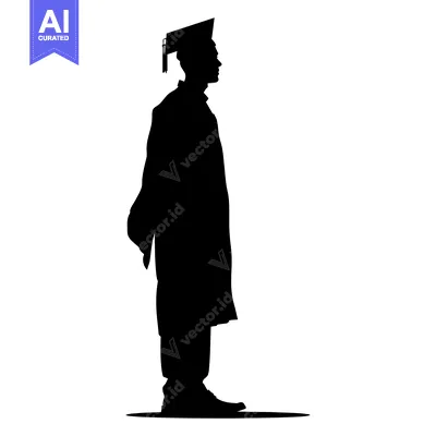 Aset desain premium: Silhouette of a Graduate in Cap and Gown