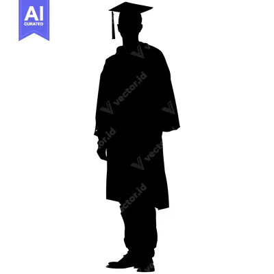 Aset desain premium: Silhouette of a Graduate Wearing a Cap and Gown