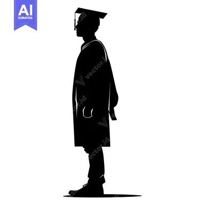 Aset desain premium: Silhouette of a Graduate in Cap and Gown
