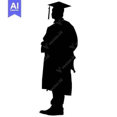 Aset desain premium: Silhouette of a Graduate in Cap and Gown
