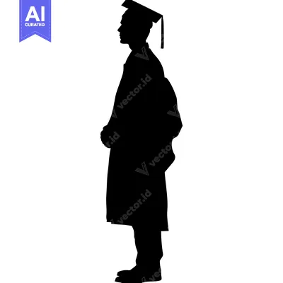 Aset desain premium: Silhouette of a Graduate in Cap and Gown
