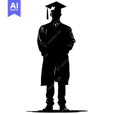 Aset desain premium: Silhouette of a Graduate in Cap and Gown