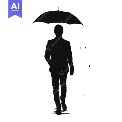 Aset premium populer: Silhouette of a man walking with an umbrella in the rain