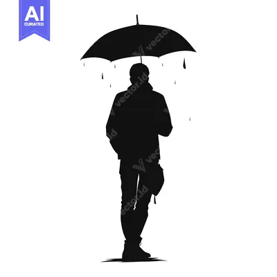 Aset premium populer: Silhouette of a Person Holding an Umbrella in the Rain