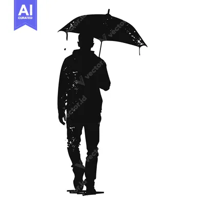 Aset premium populer: Silhouette of a Man Walking with an Umbrella