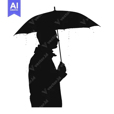 Premium design asset: Silhouette of a Person Holding an Umbrella in the Rain