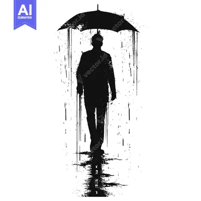 Premium design asset: Silhouette of a Man Walking in the Rain with an Umbrella