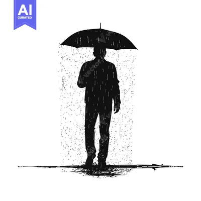 Silhouette of a Man Walking in the Rain with an Umbrella