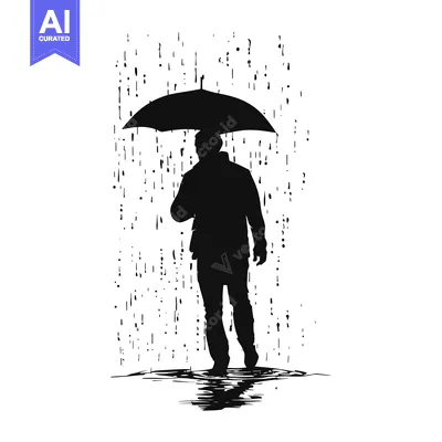 Aset premium populer: Silhouette of a Person Holding an Umbrella in the Rain