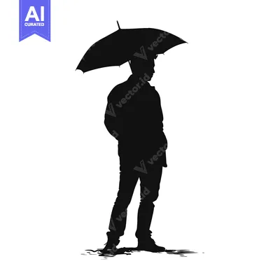Premium design asset: Silhouette of a Man Holding an Umbrella