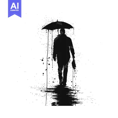 Silhouette of a Person Walking in the Rain with an Umbrella
