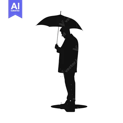 Aset premium populer: Silhouette of a Person Holding an Umbrella in the Rain