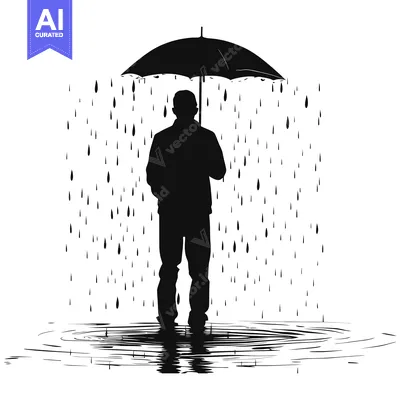 Popular premium asset: Silhouette of a Person Holding an Umbrella in the Rain