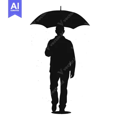 Popular premium asset: Silhouette of a Person Walking in the Rain with an Umbrella