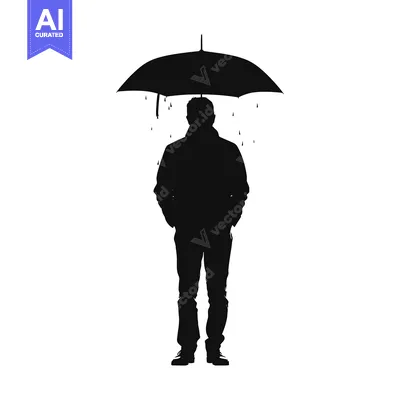 Aset desain premium: Silhouette of a Man Standing Under a Leaking Umbrella