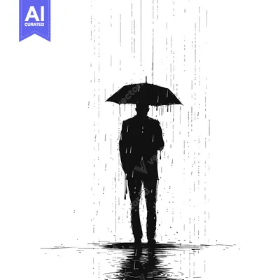 Aset premium populer: Silhouette of a Person Holding an Umbrella in the Rain