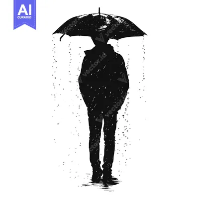 Popular premium asset: Silhouette of a Person Holding an Umbrella in the Rain
