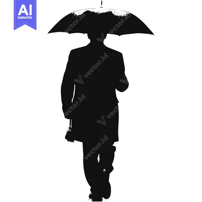 Premium design asset: Silhouette of a Person Walking with an Umbrella