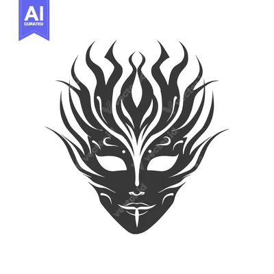 Premium design asset: Black and White Ornamental Mask with Flames