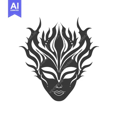 Aset premium populer: Black and White Ornate Mask with Flames