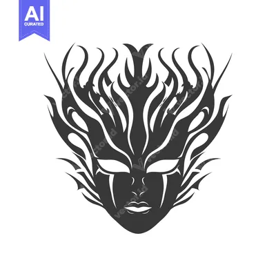 Premium design asset: Stylized Black and White Image of a Face with Flame-like Hair