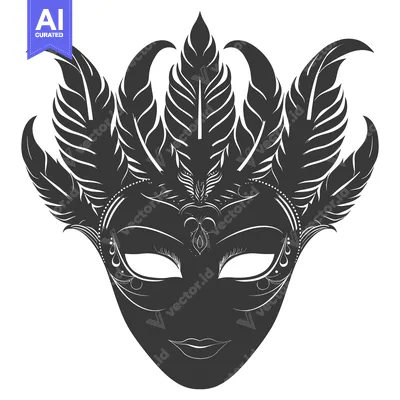 Aset premium populer: Ornate Black and White Feathered Venetian Carnival Mask