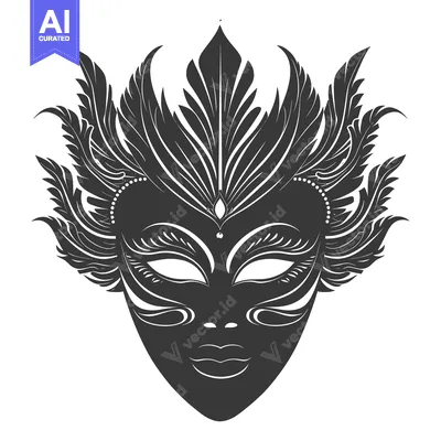 Aset desain premium: Black and White Ornate Feathered Venetian Mask