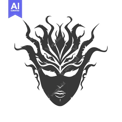 Aset desain premium: Stylized Silhouette of a Woman's Face with Floral Headpiece