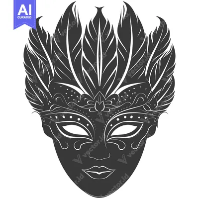Aset desain premium: Ornate Black and White Feathered Venetian Mask
