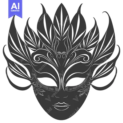 Premium design asset: Ornate Black and White Venetian Masquerade Mask with Floral Details