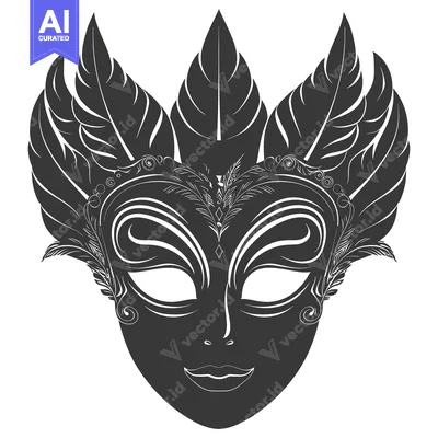 Premium design asset: Ornate Black and White Venetian Carnival Mask with Feathers