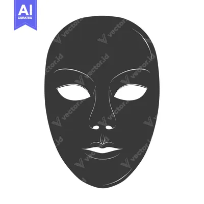 Aset desain premium: Black and White Mask with White Eyes, Nose, and Mouth