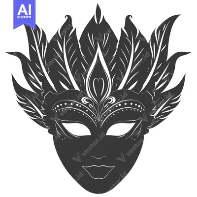 Aset premium populer: Black and White Ornate Mask with Feathers