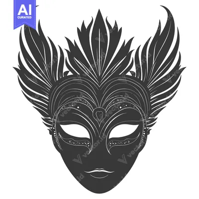 Aset desain premium: Ornate Black and White Feathered Venetian Carnival Mask