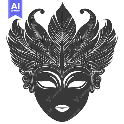 Aset desain premium: Black and White Mask with Feather Detail