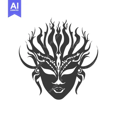 Aset desain premium: Intricate Black and White Mask with Floral Design