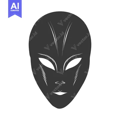 Aset desain premium: Black and White Silhouette of an Alien Face with White Eyes