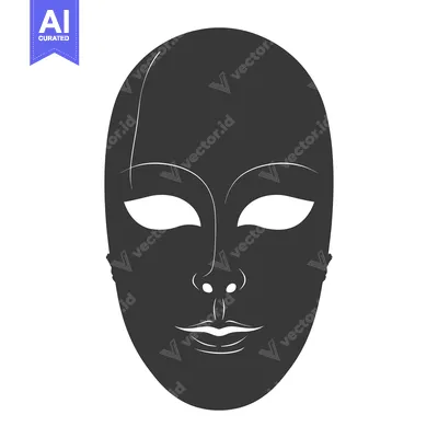 Aset desain premium: Black and White Silhouette of a Mask with White Eyes
