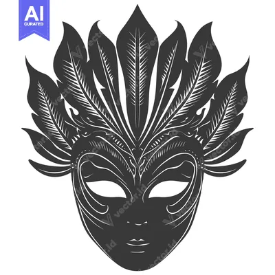Premium design asset: Ornate Black and White Venetian Carnival Mask with Leaf Design