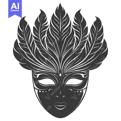 Aset desain premium: Ornate Black and White Feathered Carnival Mask